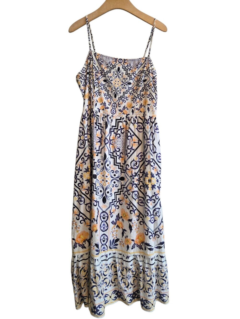 Let Me Be Anthropologie Boho Midi Dress Floral Gypsy Vacation Resort Sz L